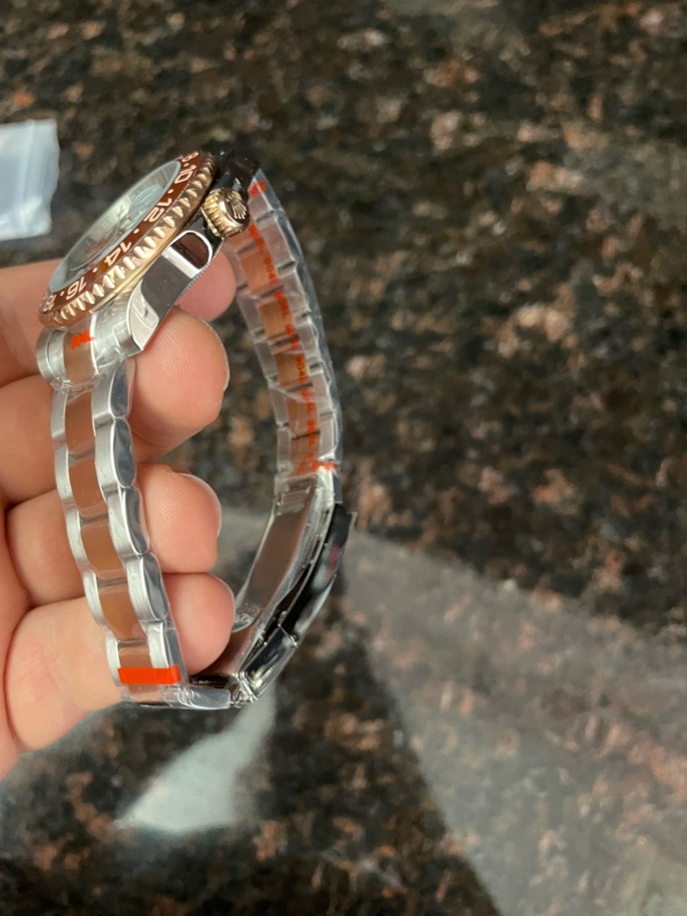 Men's Two-Tone Rose Gold and Silver GMT Watch - Black Dial - Picture 2 of 5